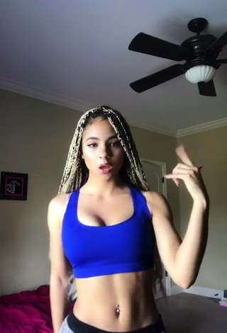 Sexy Aiyana Sakari in Blue Sport Bra while doing Belly Dance