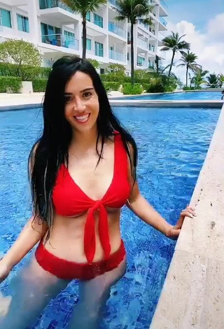 1. Sweet Adriana Valcárcel in Cute Red Bikini at the Pool