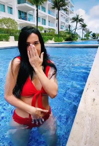 3. Sweet Adriana Valcárcel in Cute Red Bikini at the Pool