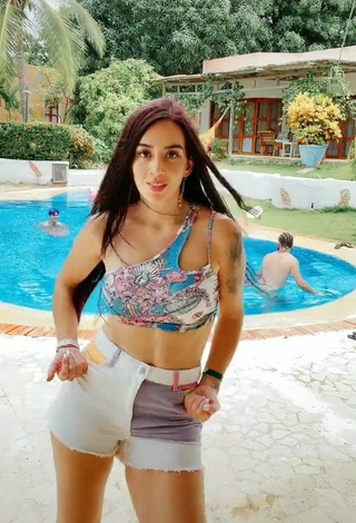 3. Desirable Adriana Valcárcel in Floral Bikini Top at the Swimming Pool