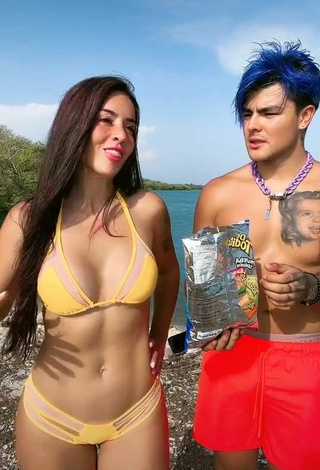 4. Hottie Adriana Valcárcel in Yellow Bikini at the Beach