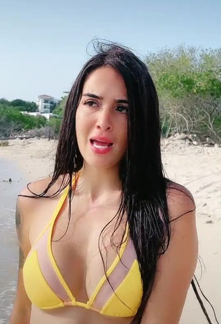 3. Pretty Adriana Valcárcel in Yellow Bikini at the Beach