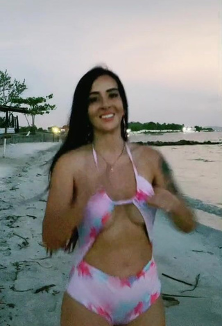 Sexy Adriana Valcárcel in Floral Swimsuit at the Beach (Side Boob)