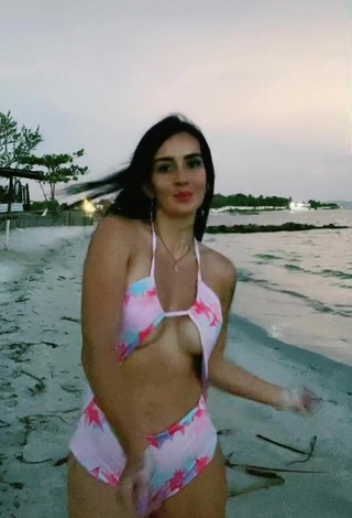 4. Sexy Adriana Valcárcel in Floral Swimsuit at the Beach (Side Boob)