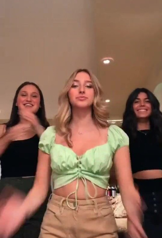 Beautiful Ally Jenna Shows Cleavage in Sexy Light Green Crop Top