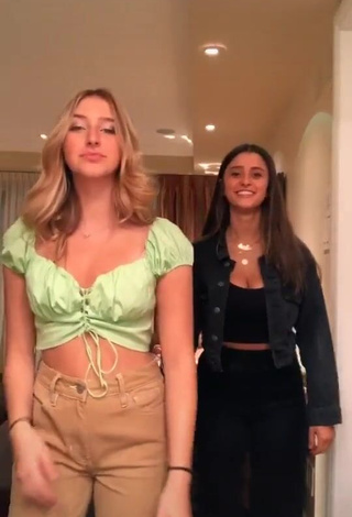 1. Cute Ally Jenna Shows Cleavage in Light Green Crop Top