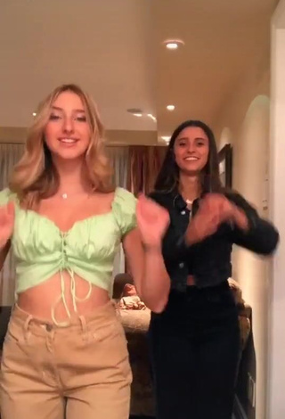 Cute Ally Jenna Shows Cleavage in Light Green Crop Top