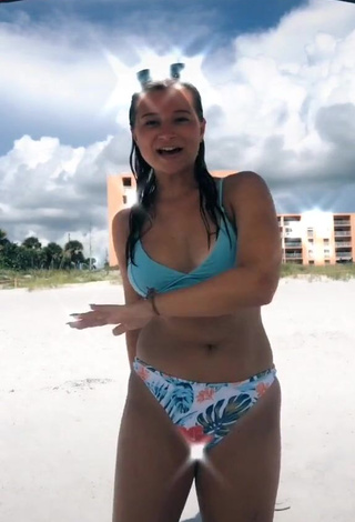 Beautiful Amanda Bober in Sexy Blue Bikini Top at the Beach