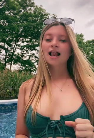 Sweetie Amanda Bober in Green Bikini Top at the Swimming Pool