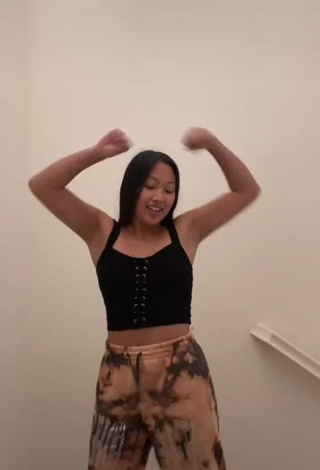 Cute Anneston Pisayavong in Black Crop Top and Bouncing Boobs