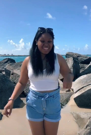 1. Hot Asha Christine in White Crop Top at the Beach