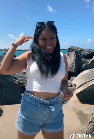 3. Hot Asha Christine in White Crop Top at the Beach