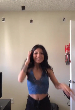 1. Hot Ashley Valdez Shows Cleavage in Blue Crop Top