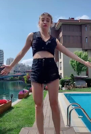 Hot Asya Burcum in Black Crop Top at the Pool