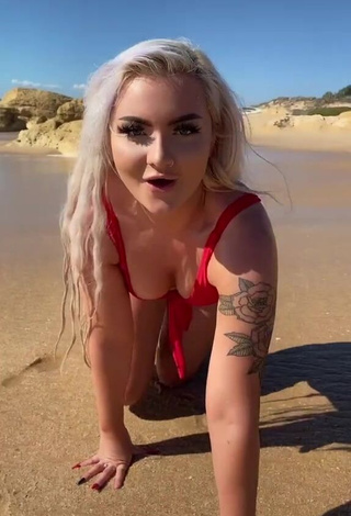 1. Amazing Lowri Rose-Williams Shows Cleavage in Hot Red Bikini at the Beach