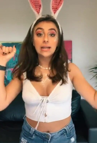 1. Cute Bia Herrero Shows Cleavage in White Crop Top and Bouncing Boobs