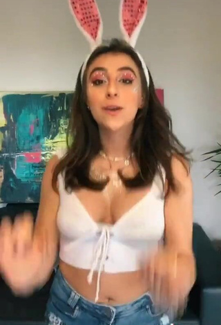 3. Cute Bia Herrero Shows Cleavage in White Crop Top and Bouncing Boobs