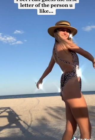 4. Desirable Brooklyn Gabby in Leopard Swimsuit at the Beach