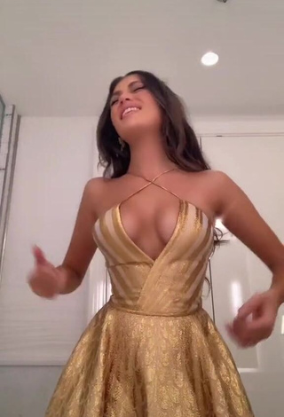 Sexy Amelie Zilber in Golden Dress (Side Boob)