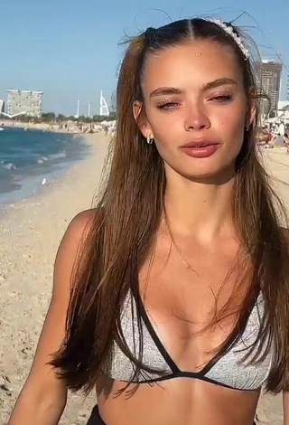 Cute Anya Ischuk in Silver Bikini Top at the Beach