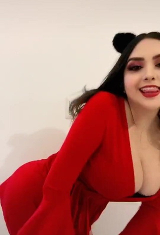 Desirable Abril Abdamari Garza Alonso Shows Cleavage in Red Overall