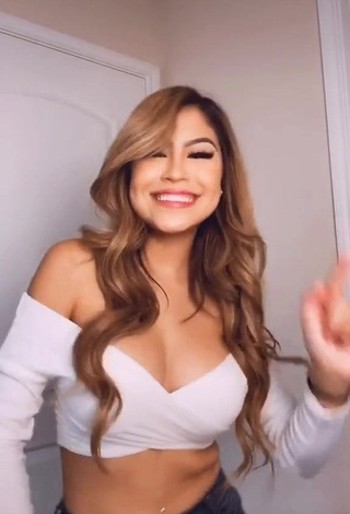 Pretty Desiree Montoya Shows Cleavage in White Crop Top