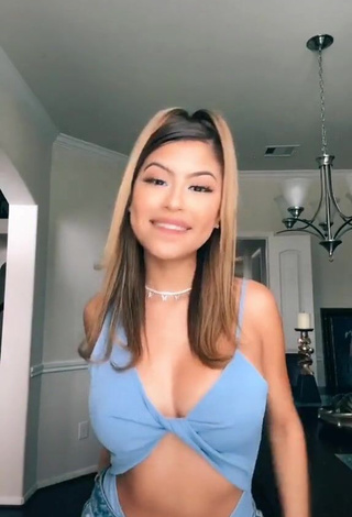 Desirable Desiree Montoya Shows Cleavage in Blue Bodysuit