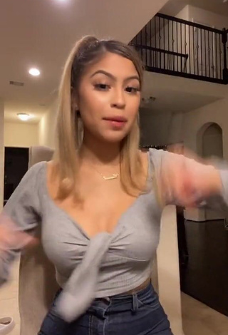 1. Desiree Montoya Shows Cleavage in Sweet Grey Crop Top