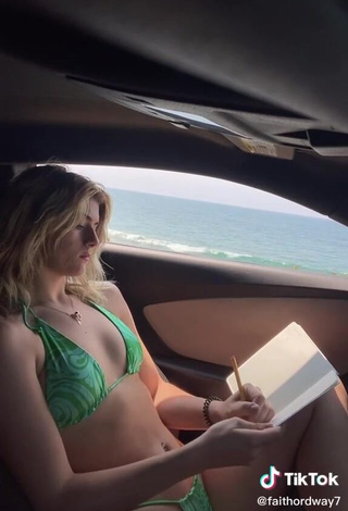 4. Cute Faith Ordway in Green Bikini in a Car