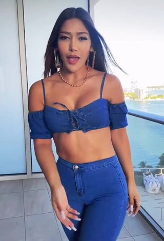 1. Hot Farina in Blue Crop Top on the Balcony