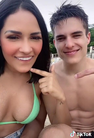 4. Desirable Flayslane Raiane Preira da Silva Shows Cleavage in Green Bikini Top