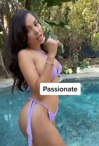 4. Elegant Maddy Belle Shows Cleavage in Purple Bikini at the Pool (Side Boob)