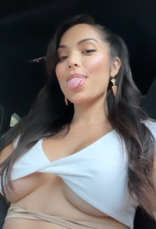 4. Hot Maddy Belle Shows Cleavage in White Crop Top in a Car (Underboob)