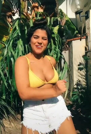 1. Julia Antunes Looks Seductive in Yellow Bikini Top and Bouncing Big Boobs