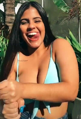 Sexy Julia Antunes Shows Cleavage in Blue Bikini Top and Bouncing Big Boobs