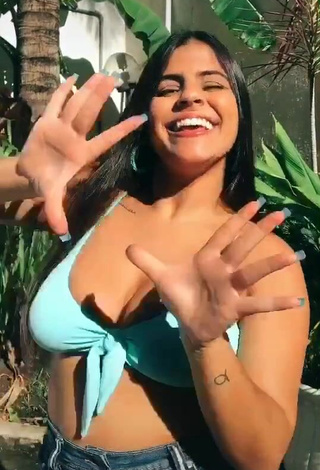 4. Sexy Julia Antunes Shows Cleavage in Blue Bikini Top and Bouncing Big Boobs