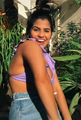 Attractive Julia Antunes Shows Cleavage in Purple Bikini Top and Bouncing Tits (Side Boob)