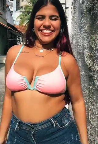 Julia Antunes Looks Alluring in Pink Bikini Top and Bouncing Big Boobs