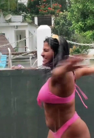 Pretty Julia Antunes Shows Cleavage in Pink Bikini and Bouncing Boobs