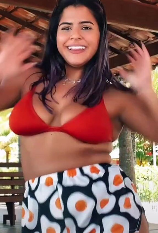 4. Really Cute Julia Antunes Shows Cleavage in Red Bikini Top