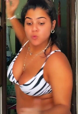 Really Cute Julia Antunes Shows Cleavage in Zebra Bikini and Bouncing Big Breasts