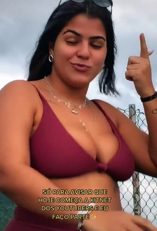 Elegant Julia Antunes Shows Cleavage in Red Bikini and Bouncing Big Boobs