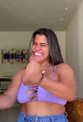 1. Desirable Julia Antunes Shows Cleavage in Purple Crop Top and Bouncing Big Boobs