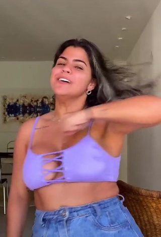 Desirable Julia Antunes Shows Cleavage in Purple Crop Top and Bouncing Big Boobs