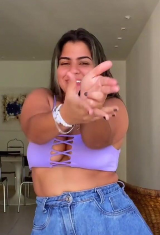 4. Desirable Julia Antunes Shows Cleavage in Purple Crop Top and Bouncing Big Boobs