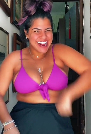 Lovely Julia Antunes Shows Cleavage in Violet Bikini Top and Bouncing Breasts