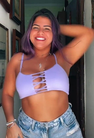 4. Really Cute Julia Antunes Shows Cleavage in Purple Crop Top