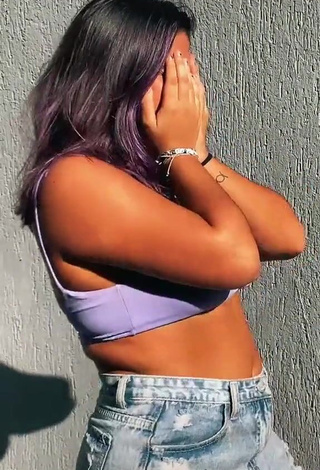 3. Beautiful Julia Antunes Shows Cleavage in Sexy Purple Crop Top