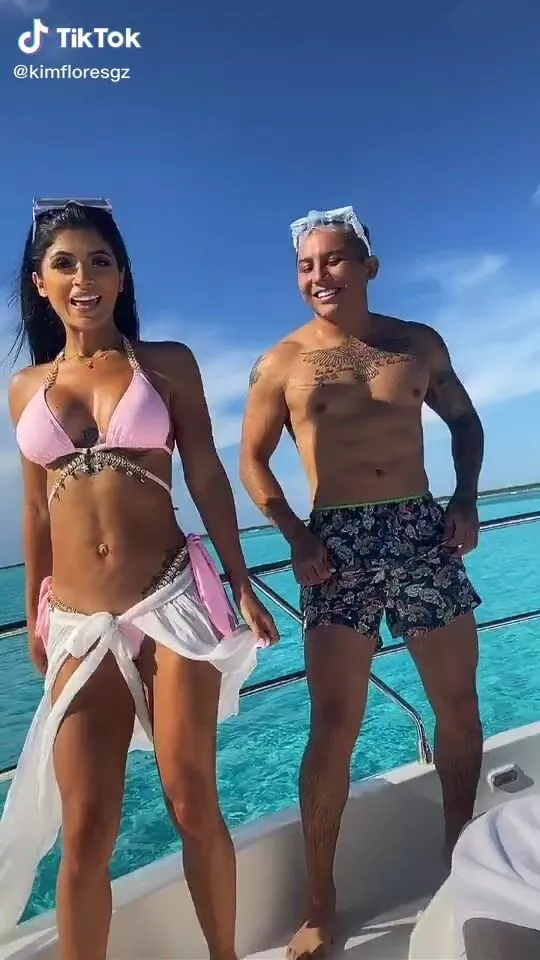 Sexy Kimberly Flores in Pink Bikini Top on a Boat