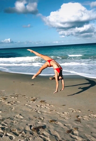 3. Seductive Olivia Dunne in Red Bikini at the Beach